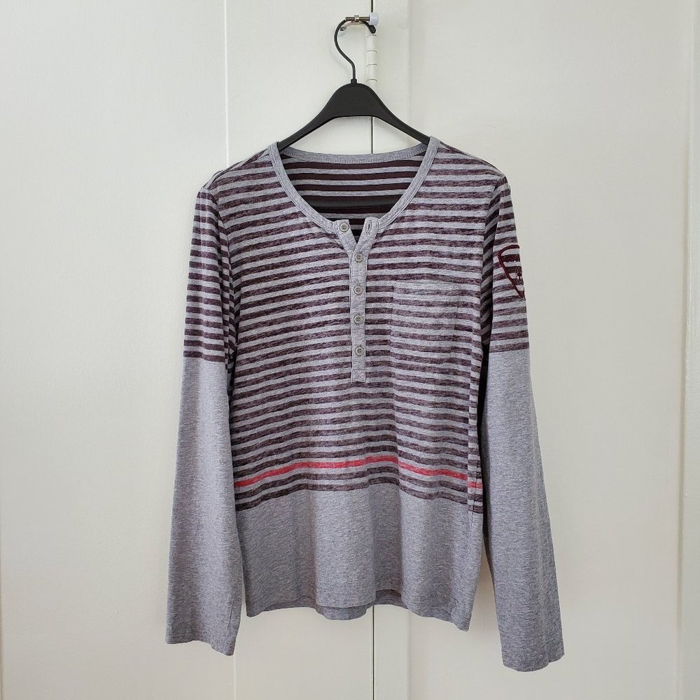 Strellson long sleeve deep neck henley shirt